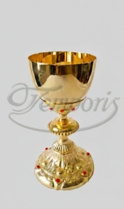 Kielich barokowy złocony z rubinowymi kamieniami