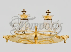 Ampułki ozdobne z pozłacaną tacką z uchwytami