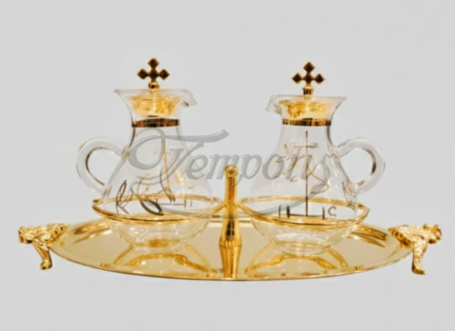 Ampułki ozdobne z pozłacaną tacką z uchwytami