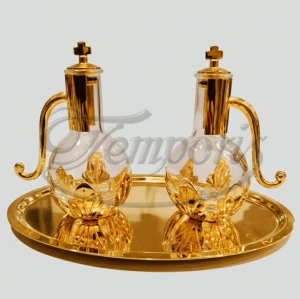 Ampułki z pozłacaną tacką z uchwytami w kształcie koszyczków