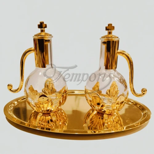 Ampułki z pozłacaną tacką z uchwytami w kształcie koszyczków