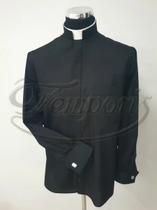 Koszula kapłańska rzymska czarna długi rękaw z koloratką