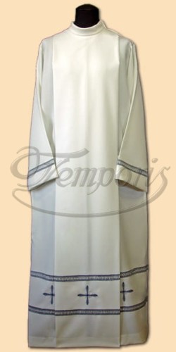 Alba kapłańska kremowa rzymska z haftem i mereżką